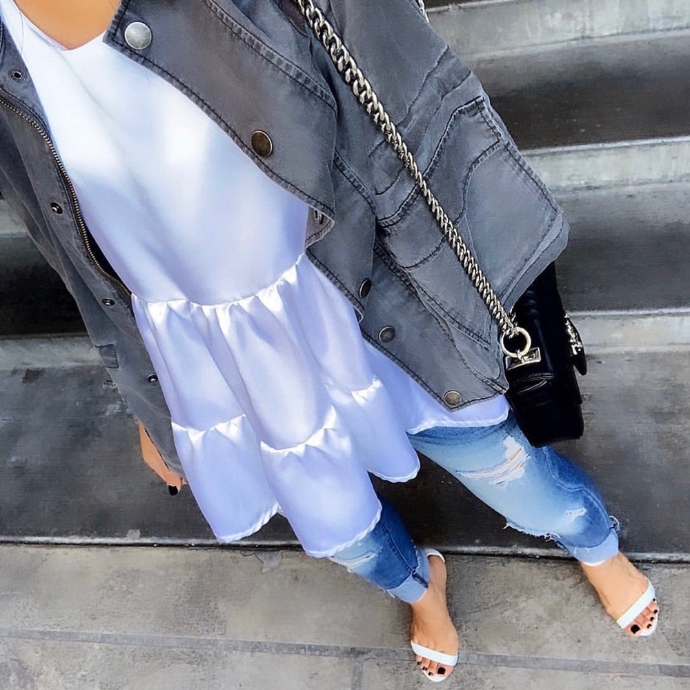 White Babydoll Satin Top